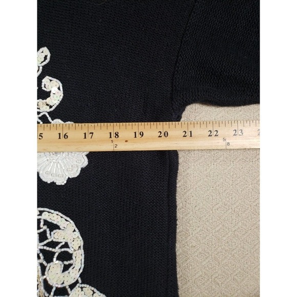Bonnie Boerer Sweater Womens Small Black V-Neck Sequin Bling Trim Knit Pullover - Picture 9 of 10